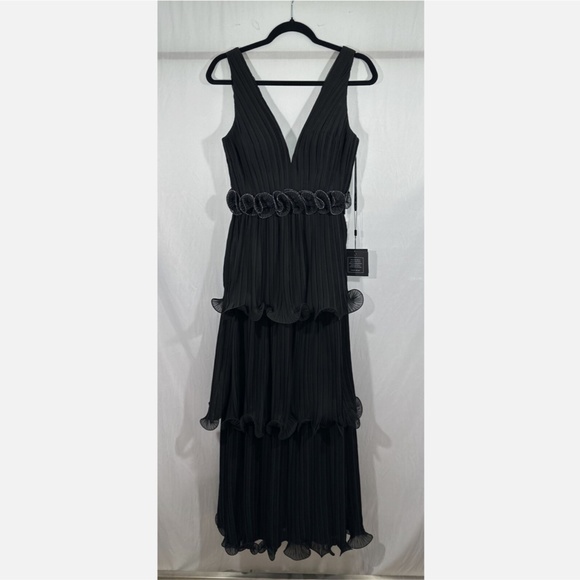 NWT $398 IEENA Mac Duggal [ 4 ] Rosette Ruffle Layered Rosette Dress Gown Black‎ - Picture 7 of 14